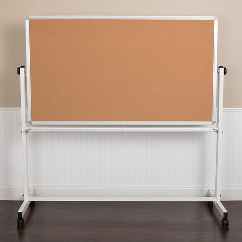 سلسلة Flash Furniture HERCULES مقاس 62.5 بوصة عرض × 62.25 بوصة ارتفاع لوحة إعلانات من الفلين المحمول قابلة للعكس ولوحة بيضاء مع صينية القلم in Saudi Arabia