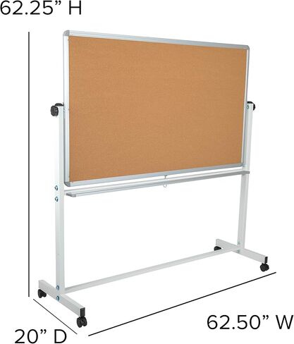 سلسلة Flash Furniture HERCULES مقاس 62.5 بوصة عرض × 62.25 بوصة ارتفاع لوحة إعلانات من الفلين المحمول قابلة للعكس ولوحة بيضاء مع صينية القلم in Saudi Arabia