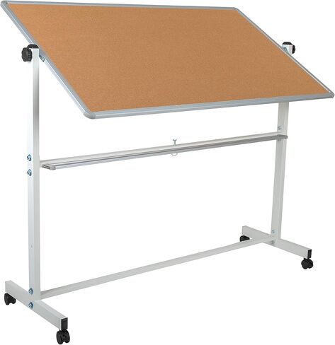 سلسلة Flash Furniture HERCULES مقاس 62.5 بوصة عرض × 62.25 بوصة ارتفاع لوحة إعلانات من الفلين المحمول قابلة للعكس ولوحة بيضاء مع صينية القلم in Saudi Arabia