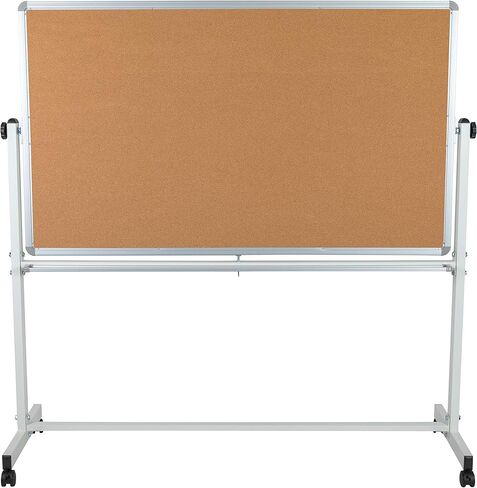 سلسلة Flash Furniture HERCULES مقاس 62.5 بوصة عرض × 62.25 بوصة ارتفاع لوحة إعلانات من الفلين المحمول قابلة للعكس ولوحة بيضاء مع صينية القلم in Saudi Arabia