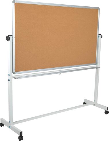 سلسلة Flash Furniture HERCULES مقاس 62.5 بوصة عرض × 62.25 بوصة ارتفاع لوحة إعلانات من الفلين المحمول قابلة للعكس ولوحة بيضاء مع صينية القلم in Saudi Arabia