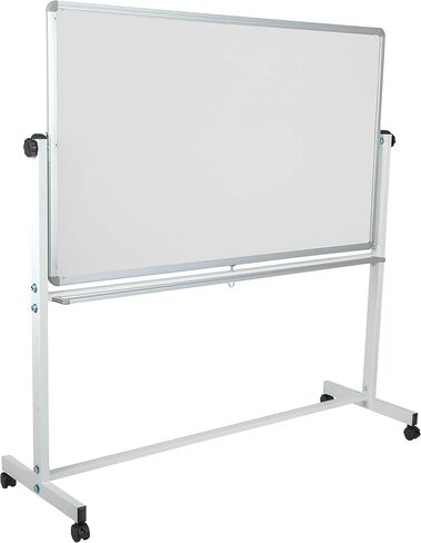 سلسلة Flash Furniture HERCULES مقاس 62.5 بوصة عرض × 62.25 بوصة ارتفاع لوحة إعلانات من الفلين المحمول قابلة للعكس ولوحة بيضاء مع صينية القلم in Saudi Arabia