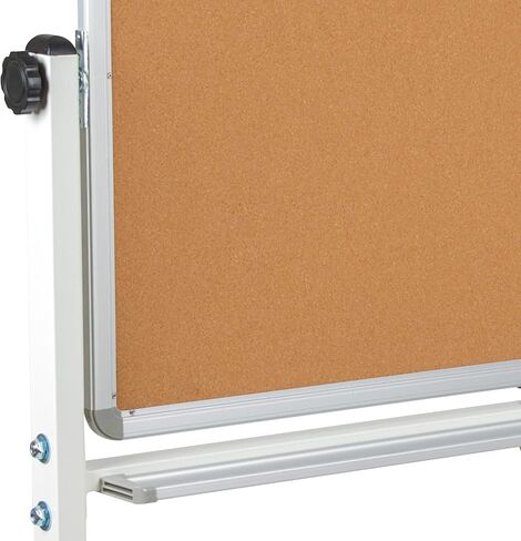 سلسلة Flash Furniture HERCULES مقاس 62.5 بوصة عرض × 62.25 بوصة ارتفاع لوحة إعلانات من الفلين المحمول قابلة للعكس ولوحة بيضاء مع صينية القلم in Saudi Arabia