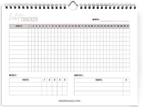 SAD TO SAVAGE Habit Tracker بقلم شيلبي ساكو - مجلة تعقب العادات اليومية مع التأكيدات والمواد التعليمية حول حلقة العادة لخلق عادات لتحسين حياتك in Saudi Arabia