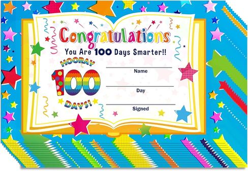 40 Pieces 100th Day of School Award Certificates, Colorful Happy 100th Day of School 100 Days Classroom Activities Certificate for Kids Kindergarten Preschool Primary High School Party (Fresh Style) in Kuwait