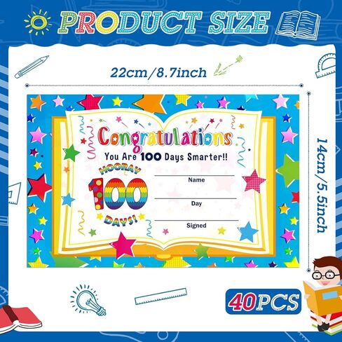 40 Pieces 100th Day of School Award Certificates, Colorful Happy 100th Day of School 100 Days Classroom Activities Certificate for Kids Kindergarten Preschool Primary High School Party (Fresh Style) in Kuwait