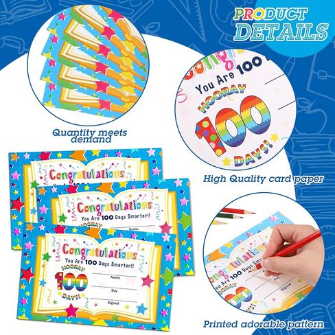 40 Pieces 100th Day of School Award Certificates, Colorful Happy 100th Day of School 100 Days Classroom Activities Certificate for Kids Kindergarten Preschool Primary High School Party (Fresh Style) in Kuwait
