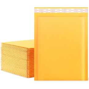 Packbabol Kraft Bubble Mailers 4x8 بوصة 100 قطعة، أكياس شحن بريدية صغيرة ذاتية الغلق، مظاريف مبطنة صفراء #000