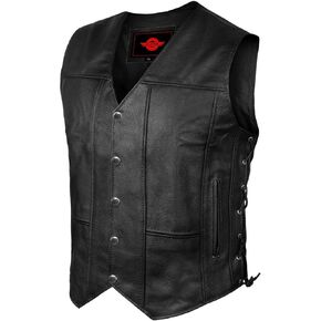 Alpha Leather Motorcycle Vest for Men Riding Club Black Biker Vests With Concealed Carry Gun Pocket Cruise Vintage