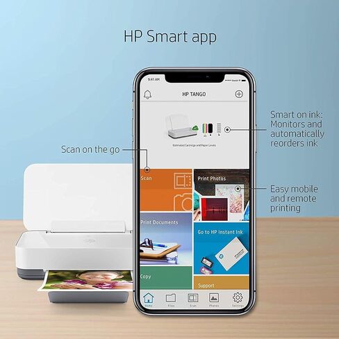 طابعة HP Tango الذكية اللاسلكية - الطباعة عن بعد عبر الهاتف المحمول، المسح الضوئي، النسخ، حبر HP الفوري، تعمل مع Alexa (2RY54A)، أبيض in Kuwait