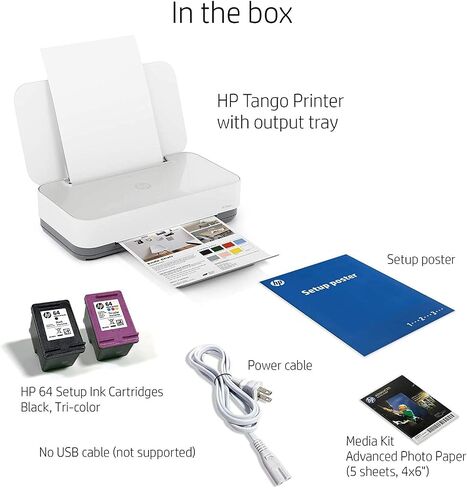 طابعة HP Tango الذكية اللاسلكية - الطباعة عن بعد عبر الهاتف المحمول، المسح الضوئي، النسخ، حبر HP الفوري، تعمل مع Alexa (2RY54A)، أبيض in Kuwait