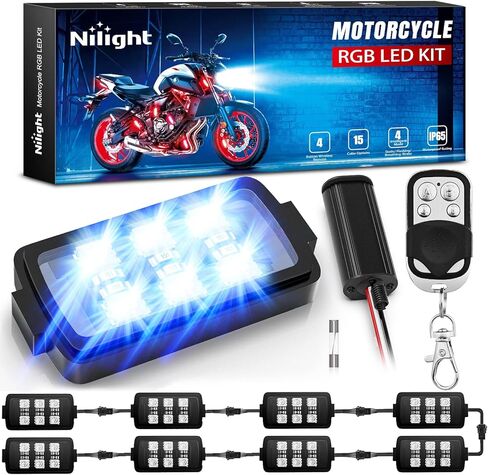 Nilight 8 قطع دراجة نارية RGB LED مجموعة إضاءة مقاومة للماء متعددة الألوان مصباح مع 4 مفاتيح RF لاسلكي عن بعد لهارلي ديفيدسون هوندا كاواساكي سوزوكي، ضمان لمدة عامين (TL-42) in Kuwait