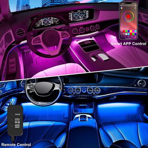 مصابيح LED للسيارة من orahon، تحكم ذكي في التطبيقات، مصابيح RGB داخل السيارة DIY وضع الموسيقى الديناميكي الملون 4 قطع أضواء شريطية للسيارات مع شاحن سيارة، تيار مستمر 12 فولت in Kuwait