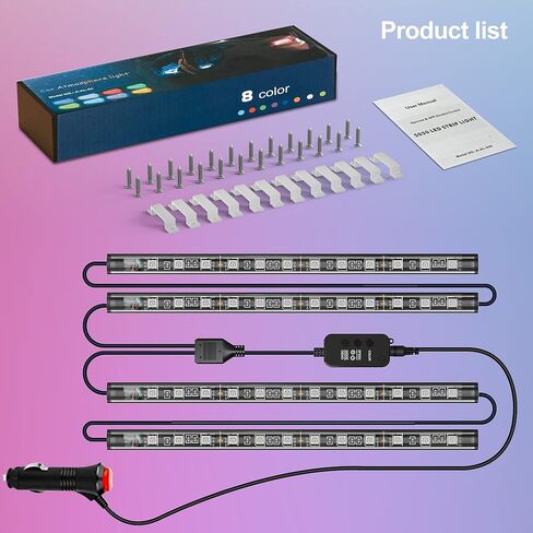 مصابيح LED للسيارة من orahon، تحكم ذكي في التطبيقات، مصابيح RGB داخل السيارة DIY وضع الموسيقى الديناميكي الملون 4 قطع أضواء شريطية للسيارات مع شاحن سيارة، تيار مستمر 12 فولت in Kuwait