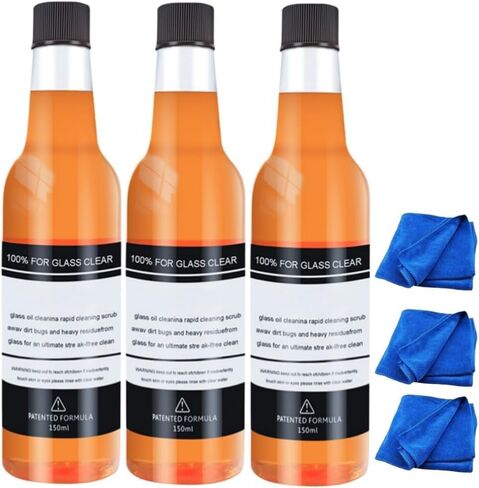 FIONEL 3pcs Car Glass Oil Film Stain Removal Cleaner, 150ML AutoGlass Oil Film Remover, Automotive Glass Oil Film Cleaner, Oil Film Remover for Car Window, Remove Dirt, Water Stains in Kuwait