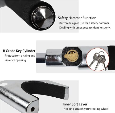 قفل عجلة القيادة مضاد للسرقة من اناليم، قفل عجلة عالمي بطول قابل للتعديل مناسب للمركبات، قفل امان للسيارة مع مطرقة امان للهروب in Kuwait