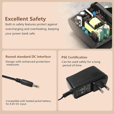 سماركي شاحن محول بطارية 8.4 فولت للسترة الحرارية والسترة الحرارية وغطاء الرأس الحراري (موصل 4.0 ملم سهل الاستخدام في الهواء الطلق والسفر in Kuwait