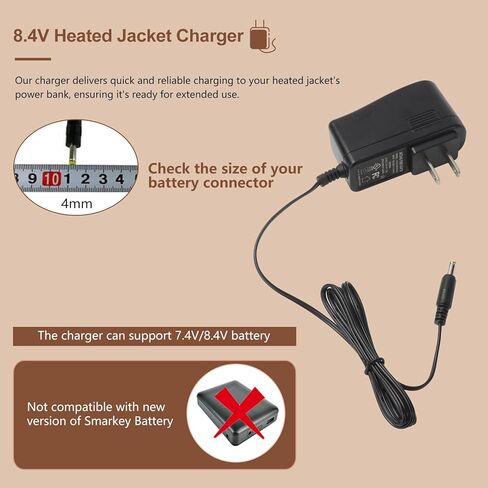 سماركي شاحن محول بطارية 8.4 فولت للسترة الحرارية والسترة الحرارية وغطاء الرأس الحراري (موصل 4.0 ملم سهل الاستخدام في الهواء الطلق والسفر in Kuwait