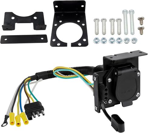 4 Pin to 7 Pin Trailer Adapter, Dual Output 4-Way Flat to 7-Way Round Blade Light Adapter, Utility Trailer Wiring Plug Connector Vehicle Tow Tools for RV Truck Trailer Towing Solutions in Kuwait