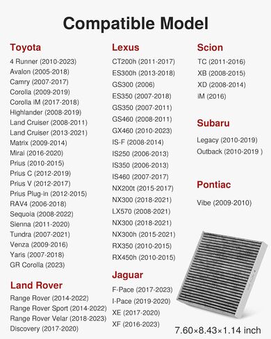 Puroma Cabin Air Filter with Activated Carbon, Replacement for CP285, CF10285, Toyota, Lexus, Scion (1 pc) in Saudi Arabia