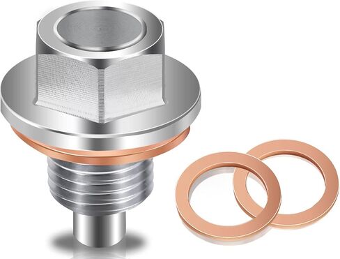 M12 x1.25 قابس تصريف الزيت - قابس تصريف الزيت المغناطيسي - قابس تصريف وعاء الزيت من الفولاذ المقاوم للصدأ الفاخر وقطعتين من الحشية النحاسية - استبدال مسمار وعاء الزيت لتويوتا/نيسان/إنفينيتي/لكزس، من DCWecher in Kuwait