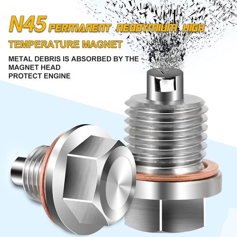 M12 x1.25 قابس تصريف الزيت - قابس تصريف الزيت المغناطيسي - قابس تصريف وعاء الزيت من الفولاذ المقاوم للصدأ الفاخر وقطعتين من الحشية النحاسية - استبدال مسمار وعاء الزيت لتويوتا/نيسان/إنفينيتي/لكزس، من DCWecher in Kuwait