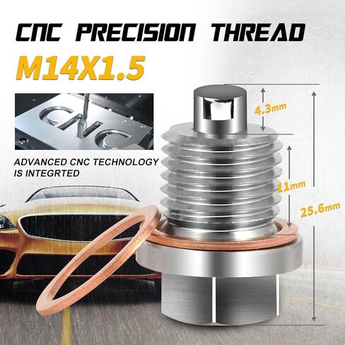 M12 x1.25 قابس تصريف الزيت - قابس تصريف الزيت المغناطيسي - قابس تصريف وعاء الزيت من الفولاذ المقاوم للصدأ الفاخر وقطعتين من الحشية النحاسية - استبدال مسمار وعاء الزيت لتويوتا/نيسان/إنفينيتي/لكزس، من DCWecher in Kuwait