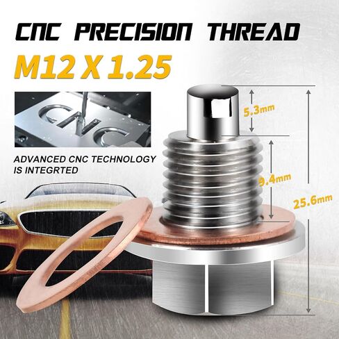 M12 x1.25 Oil Drain Plug- Magnetic Oil Drain Plug- Premium Stainless Steel Oil Pan Drain Plug & 2PCS Copper Gasket- Oil Pan Bolt Replacement for Toyota/Nissan/Infiniti/Lexus, by DCWecher in Saudi Arabia