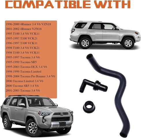 صمام PCV 90 درجة + جروميت + طقم خرطوم مناسب لسيارة Toyota 4Runner Tundra Tacoma 3.4L V6 استبدال #:12261-62041,90480-1800,17130-PM6-003 in Kuwait