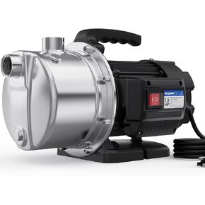 Acquaer 1 HP Portable Shallow Well Pump Garden Pump, Stainless Steel, 998 GPH, 115V Sprinkler Pump Water Transfer Draining Irrigation Pump for Water Removal/Lawn Garden