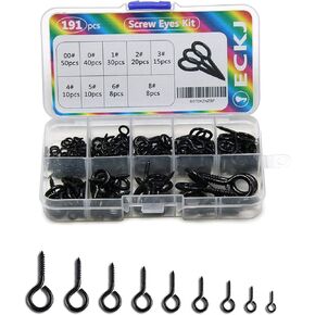 ECKJ 191pcs Screw Eyes Zinc Plated Metal Eye Shape Screw Self Tapping Screws Includes 9 Sizes Color Black in Kuwait