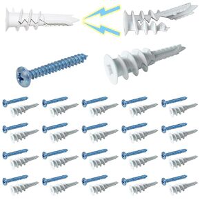 Ansoon #8 Self Drilling Plastic Drywall Anchors with Screw kit, 20 Self-Tapping Nylon Wall Anchors + 20#8 x 1-1/4'' Screws, 75LBS Hanging and Mounting (Nylon-20)