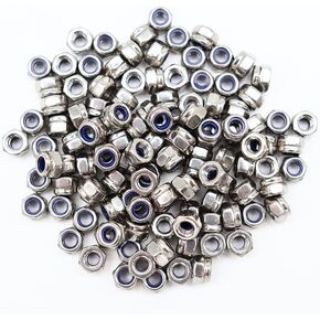 M5x0.8mm Nylon Insert Hex Lock Nuts 100 Pack 304 Stainless Steel DIN985 Self-Locking Nylon Lock Nuts Plain Finish for Industrial Construction Fasteners