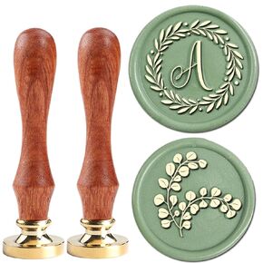 YOLAKIS Initial M Wax Seal Stamp Olive Alphabet M Sealing Stamp and Eucalyptus Wax Stamp Brass Head Decorate Christmas Cards Envelope Gift Wrap Wedding Theme Party Invitation (M)