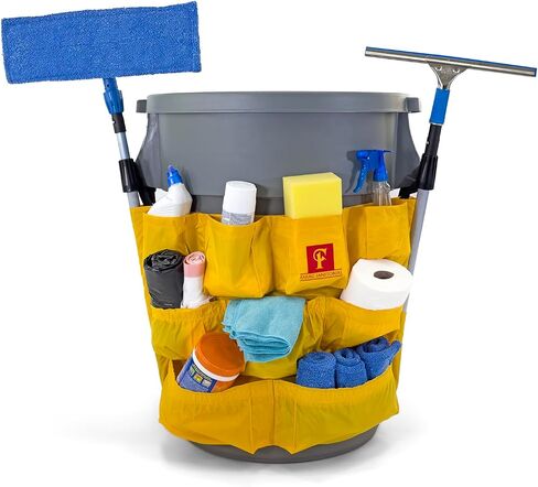 Trash Can Caddy Bag | Brute Compatible | Fits 32-55 Gallon Can | 12 Pockets | Heavy Duty Vinyl Construction Organizer for Cleaning & Janitorial Duties | Caddy for Brute. in Saudi Arabia