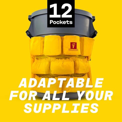 Trash Can Caddy Bag | Brute Compatible | Fits 32-55 Gallon Can | 12 Pockets | Heavy Duty Vinyl Construction Organizer for Cleaning & Janitorial Duties | Caddy for Brute. in Saudi Arabia