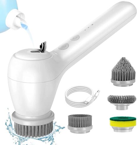 Electric Spin Scrubber, Nightinod Electric Cleaning Brush with Auto Detergent Dispenser and 4 Replaceable Brush Heads, 2 Adjustable Speeds Handheld Scrubber for House Cleaning,Wall,Tile,Tub etc in Saudi Arabia