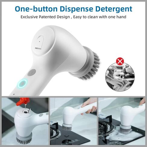 Electric Spin Scrubber, Nightinod Electric Cleaning Brush with Auto Detergent Dispenser and 4 Replaceable Brush Heads, 2 Adjustable Speeds Handheld Scrubber for House Cleaning,Wall,Tile,Tub etc in Saudi Arabia