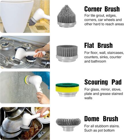 Electric Spin Scrubber, Nightinod Electric Cleaning Brush with Auto Detergent Dispenser and 4 Replaceable Brush Heads, 2 Adjustable Speeds Handheld Scrubber for House Cleaning,Wall,Tile,Tub etc in Saudi Arabia