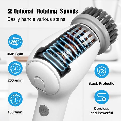 Electric Spin Scrubber, Nightinod Electric Cleaning Brush with Auto Detergent Dispenser and 4 Replaceable Brush Heads, 2 Adjustable Speeds Handheld Scrubber for House Cleaning,Wall,Tile,Tub etc in Saudi Arabia