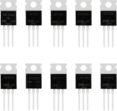ENLOZURE 10 قيم 60 قطعة مجموعة تشكيلة ترانزستور MOSFET IRF Series N Channel P Channel TO-220 MOSFET Driver - IRFZ44N IRF3205 IRF510N IRF520N IRF530N IRF9540N IRF540N IRF640N IRF740 IRF840 in Kuwait