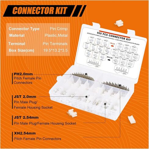 920 قطعة JST PH2.0 & XH2.54 طقم توصيل 2/3/4/5/6Pin التوصيل مع الأسلاك الطرفية كابلات المقبس رأس موصلات الأسلاك عدة in Kuwait