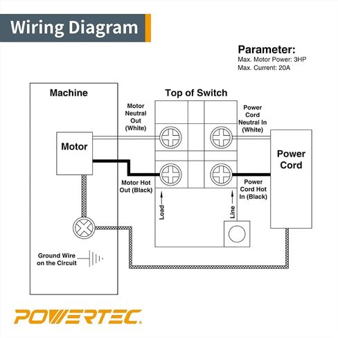 POWERTEC 71007 110 فولت إلى 220 فولت مفتاح مجداف للأدوات الكهربائية يناسب منشار الطاولة، طاولة التوجيه، مكبس الحفر، منشار المقعد، منشار الشريط in Saudi Arabia