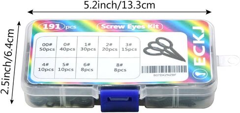 ECKJ 191pcs Screw Eyes Zinc Plated Metal Eye Shape Screw Self Tapping Screws Includes 9 Sizes Color Black in Kuwait