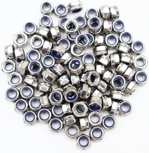 M5x0.8mm Nylon Insert Hex Lock Nuts 100 Pack 304 Stainless Steel DIN985 Self-Locking Nylon Lock Nuts Plain Finish for Industrial Construction Fasteners in Saudi Arabia