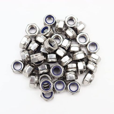 M5x0.8mm Nylon Insert Hex Lock Nuts 100 Pack 304 Stainless Steel DIN985 Self-Locking Nylon Lock Nuts Plain Finish for Industrial Construction Fasteners in Saudi Arabia