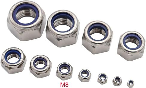 M5x0.8mm Nylon Insert Hex Lock Nuts 100 Pack 304 Stainless Steel DIN985 Self-Locking Nylon Lock Nuts Plain Finish for Industrial Construction Fasteners in Saudi Arabia