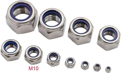 M5x0.8mm Nylon Insert Hex Lock Nuts 100 Pack 304 Stainless Steel DIN985 Self-Locking Nylon Lock Nuts Plain Finish for Industrial Construction Fasteners in Saudi Arabia