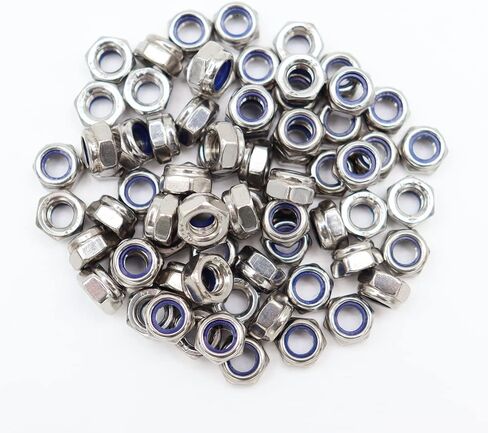 M5x0.8mm Nylon Insert Hex Lock Nuts 100 Pack 304 Stainless Steel DIN985 Self-Locking Nylon Lock Nuts Plain Finish for Industrial Construction Fasteners in Saudi Arabia