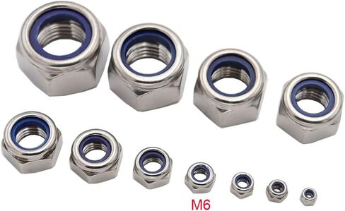 M5x0.8mm Nylon Insert Hex Lock Nuts 100 Pack 304 Stainless Steel DIN985 Self-Locking Nylon Lock Nuts Plain Finish for Industrial Construction Fasteners in Saudi Arabia